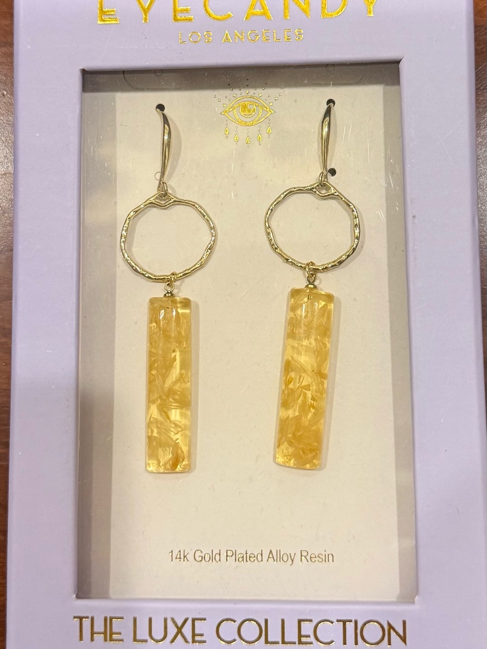 EyeCandy LA Luxe 14K Gold Plated Yellow Resin Drop Earrings NIB
